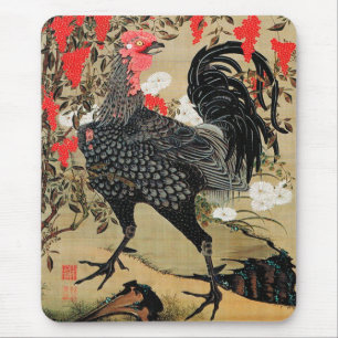 Mousepad Ilustração de Nandina e Rooster de Ito Jakuchu
