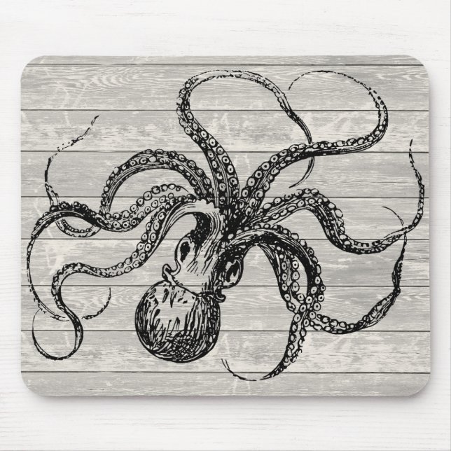Mousepad Ilustração de Octopus Vintage (Frente)