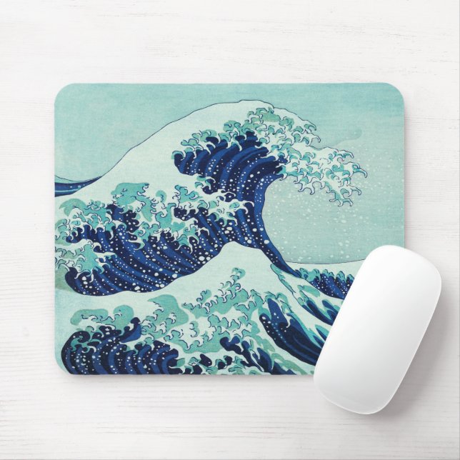 Mousepad Ilustração de Onda Azul Grande Hokusai (Com mouse)