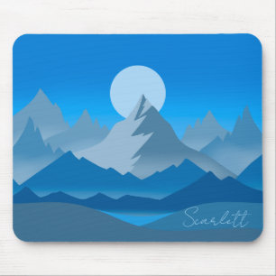 Mousepad Ilustração de Paisagem de Picos de Montanha Azul