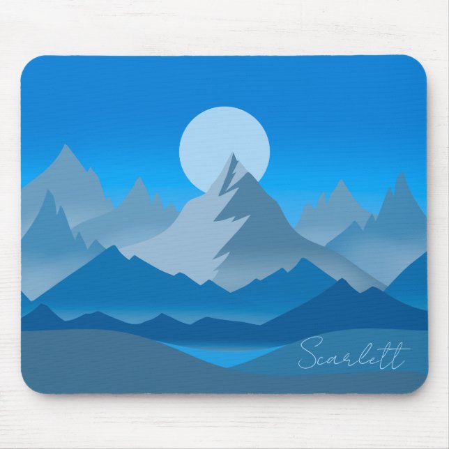 Mousepad Ilustração de Paisagem de Picos de Montanha Azul (Frente)