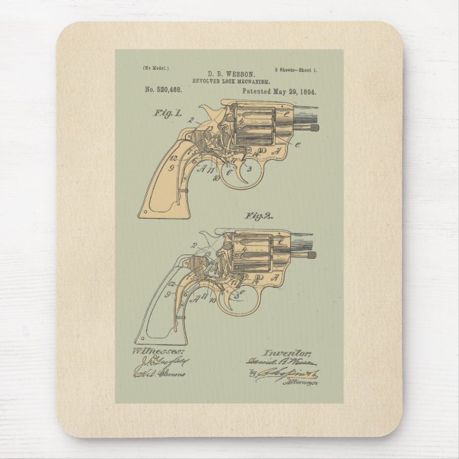 Mousepad Ilustração de Patente de Revolver Vintage (Frente)