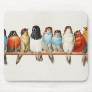 Mousepad Ilustração de "Perch of Birds Vintage Finch", 1880