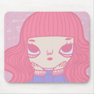 Mousepad Ilustração de Personagem Menina de Cabelo Rosa Fof