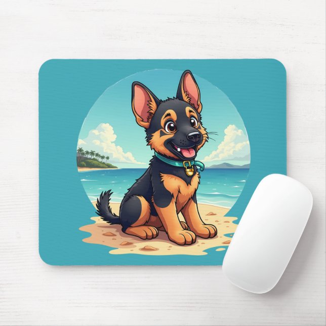 Mousepad Ilustração de praia de papoila de German shepherd  (Com mouse)