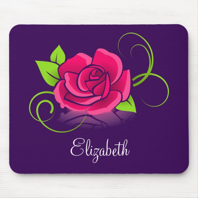 Mousepad Ilustração de Rosa Rosa Cor-de-Rosa Personalizada (Frente)