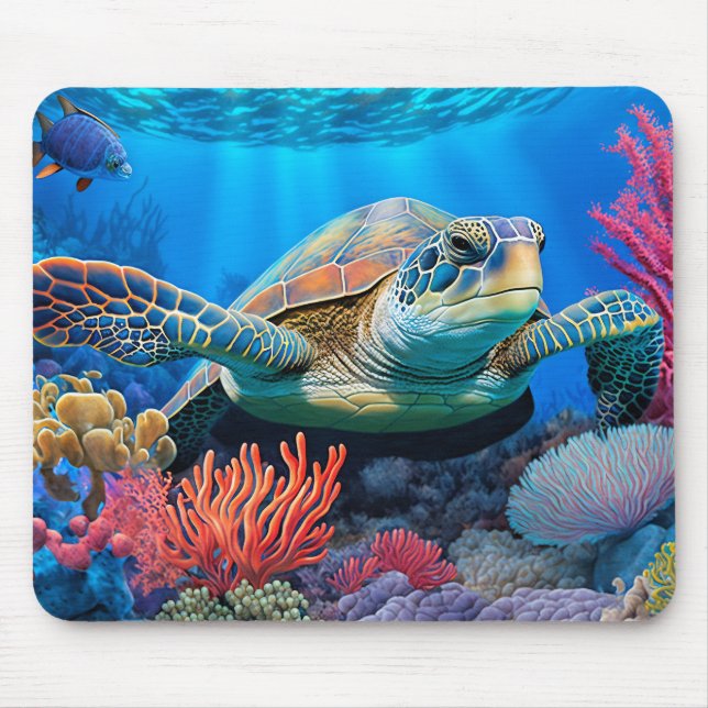 Mousepad Ilustração de Tartaruga Marinha Nadando (Frente)