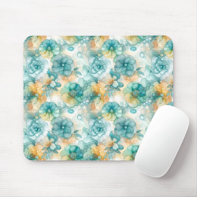 Mousepad Ilustração de Tinta Amarela Teal (Com mouse)
