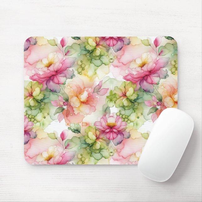 Mousepad Ilustração de Tinta de Álcool de Flor Pastel (Com mouse)