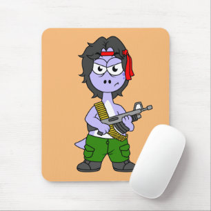 Mousepad Ilustração De Um Brontossauro Vestido Como Rambo.