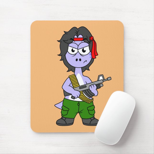 Mousepad Ilustração De Um Brontossauro Vestido Como Rambo. (Com mouse)