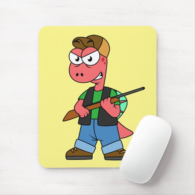 Mousepad Ilustração De Um Caçador De Espinossauro Com Arma. (Com mouse)