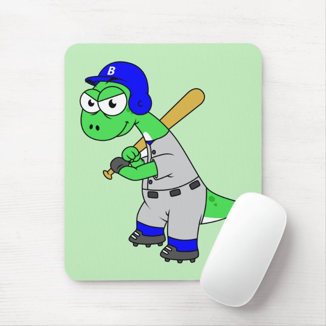 Mousepad Ilustração De Um Jogador De Beisebol Brontossauro. (Com mouse)
