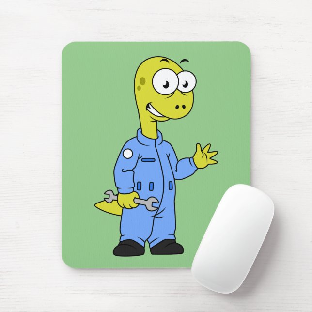 Mousepad Ilustração De Um Mecânico Brontossauro. (Com mouse)