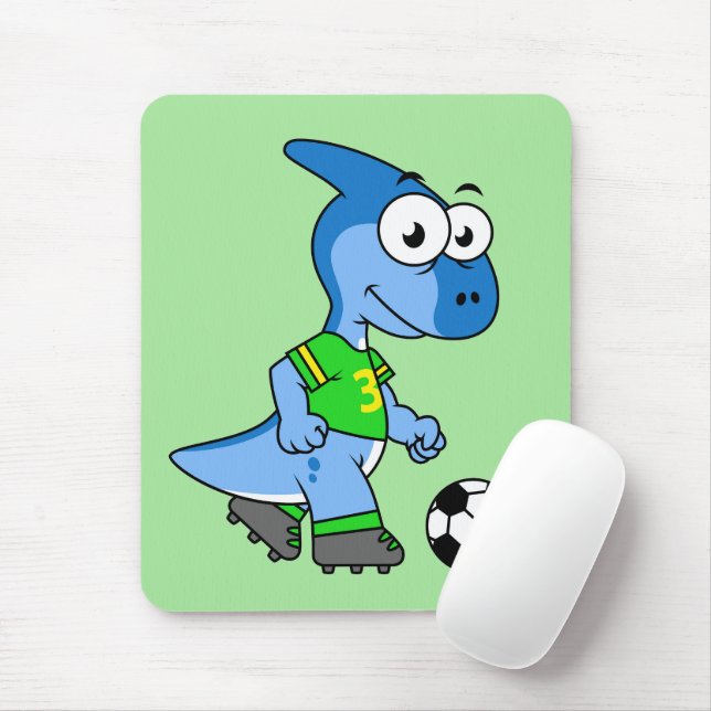 Mousepad Ilustração De Um Parasaurolofo Jogando Futebol. (Com mouse)