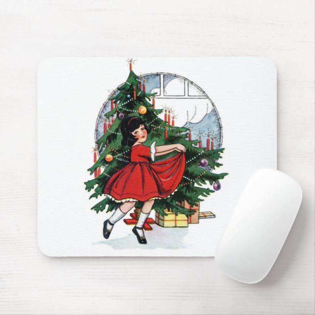 Mousepad Ilustração de Vintage da Garota de Natal (Com mouse)