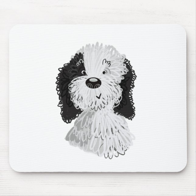 Mousepad Ilustração desenhada à mão de Sheepadoodle (Frente)