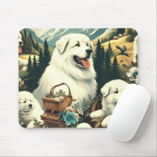 Mousepad Ilustração do Cão em Pirenéus Excelentes Vintage