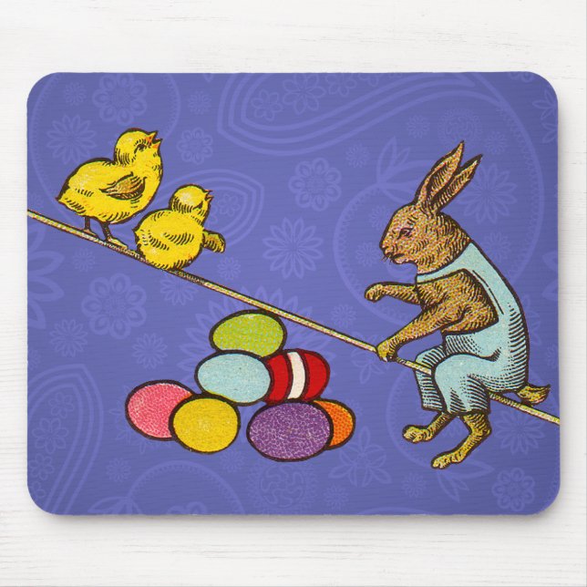 Mousepad Ilustração do coelho de Páscoa chocando ovos (Frente)