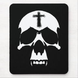 Mousepad Ilustração do crânio de Demônio Branco e Preto Gót
