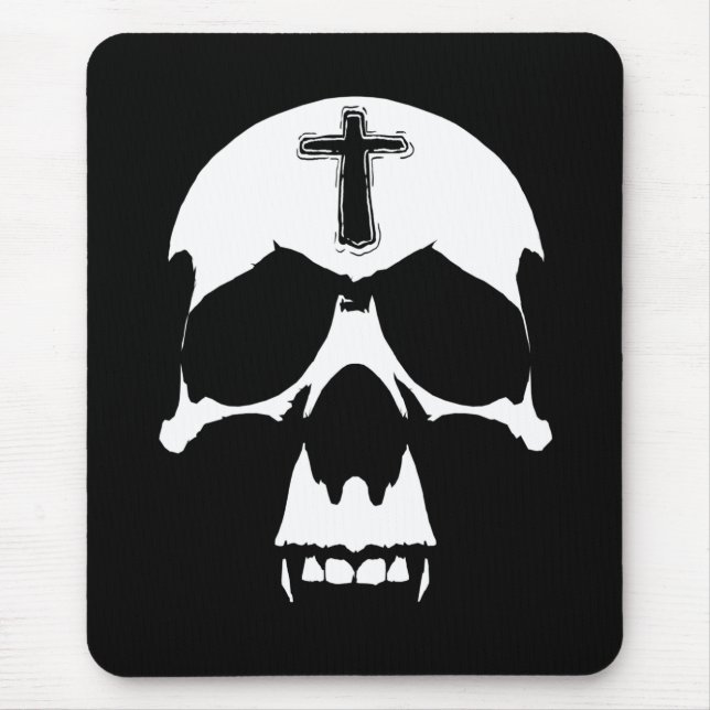 Mousepad Ilustração do crânio de Demônio Branco e Preto Gót (Frente)