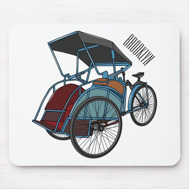 Mousepad Ilustração do desenho do rickshaw Ciclo (Frente)