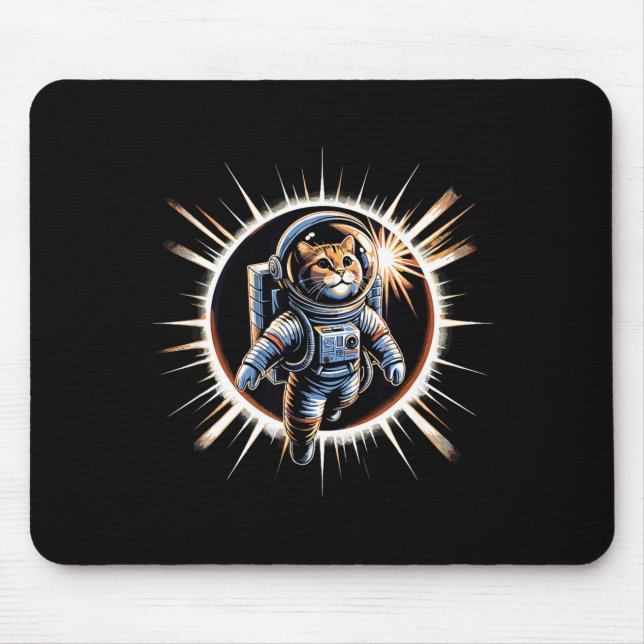 Mousepad Ilustração do Eclipse Solar Total do Gato Astronau (Frente)