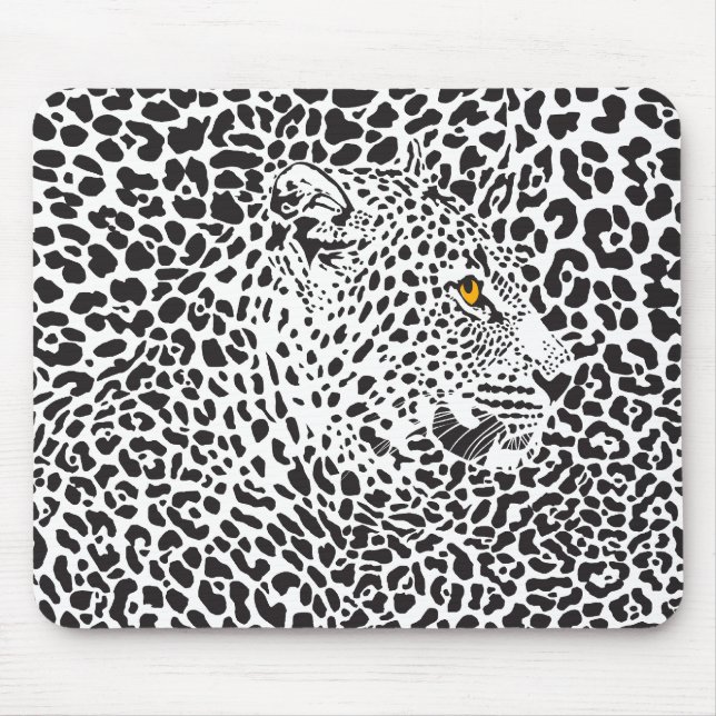 Mousepad Ilustração do Leopardo Preto e Branco 2 (Frente)
