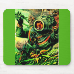 Mousepad Ilustração do mergulhador submarino na década d