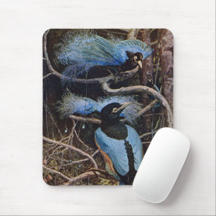 Mousepad Ilustração do Paraíso do Pássaro Azul Vintage de J