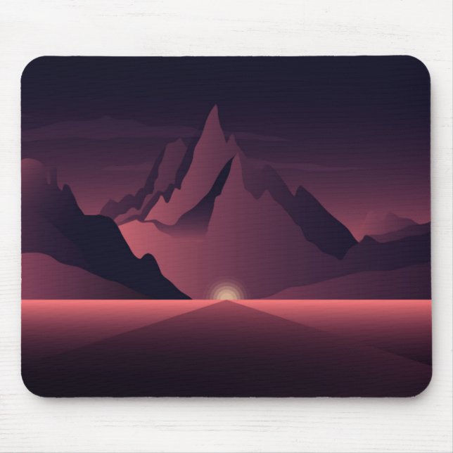 Mousepad Ilustração do pôr do sol da montanha (Frente)