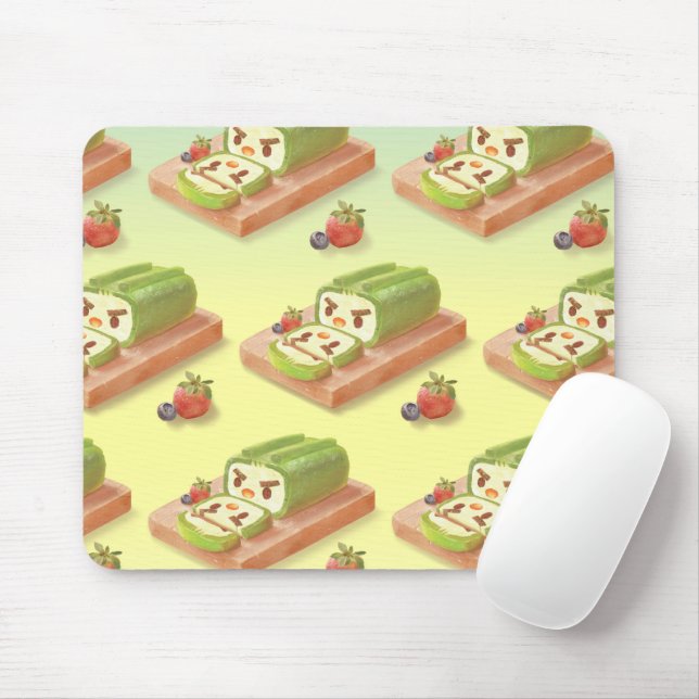 Mousepad Ilustração do Roll de Bolo de Matcha (Com mouse)