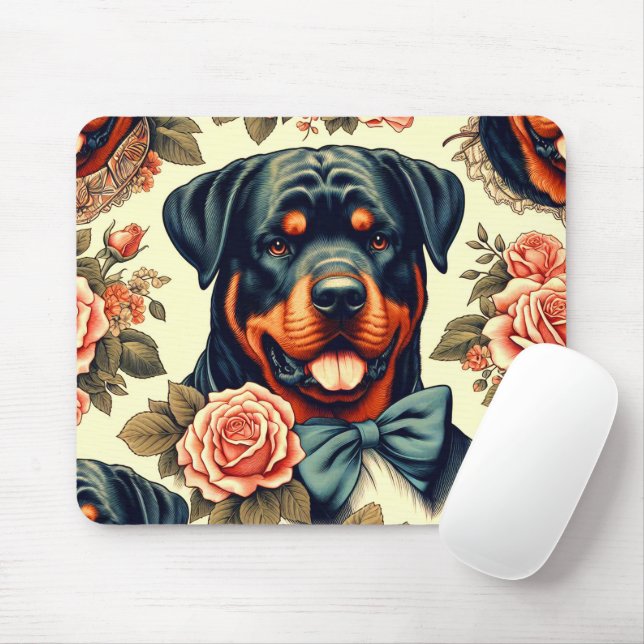 Mousepad Ilustração do Rottweiler Retro (Com mouse)