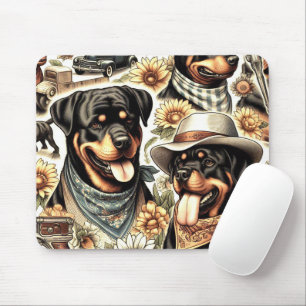 Mousepad Ilustração do Rottweiler Sem Costura Vintage