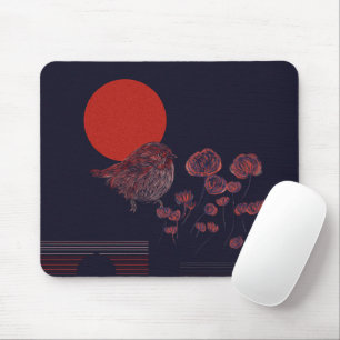 Mousepad Ilustração do Sol Vermelho do Robin Bird