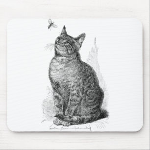 Mousepad Ilustração do vintage do gato que olha um inseto