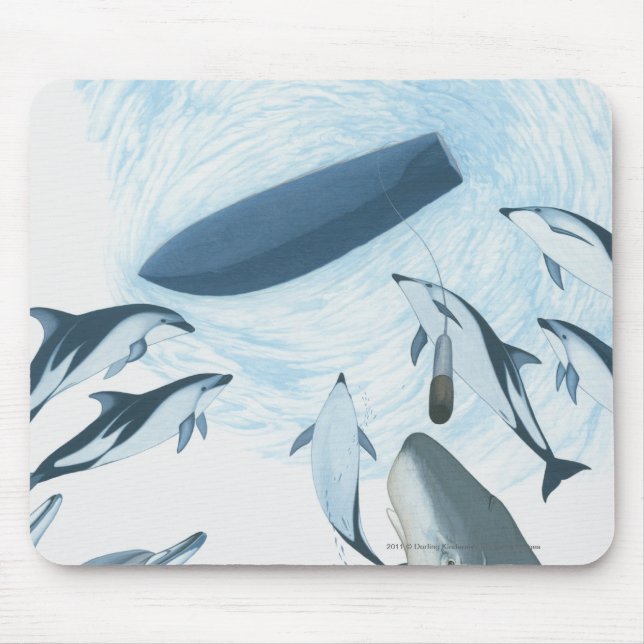 Mousepad Ilustração dos golfinhos que olham acima em um (Frente)