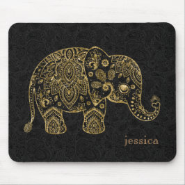 Mousepad Ilustração Dourada de Elefante paisley