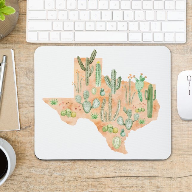 Mousepad Ilustração em Aquarela de Mapa de Cactus do Texas (In situ office desk)