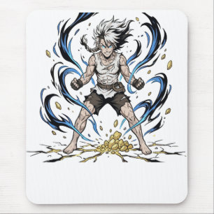 Mousepad Ilustração Épica de Guerreiro de Mangá com Poder d