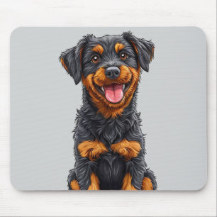 Mousepad Ilustração Feliz de um Cão Preto e Acastanhado