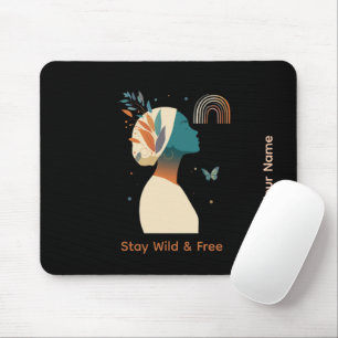 Mousepad Ilustração Feminina de Perfil em Azul Turquesa e D