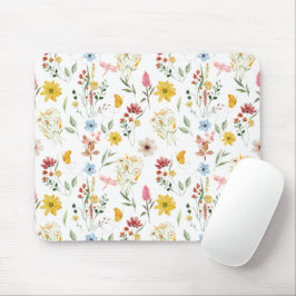 Mousepad Ilustração Floral de Aquarela Flores Selvagens