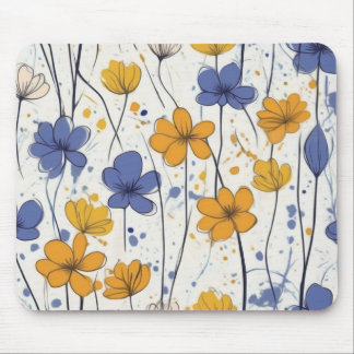Mousepad Ilustração floral, flores silvestres abstrato, mod