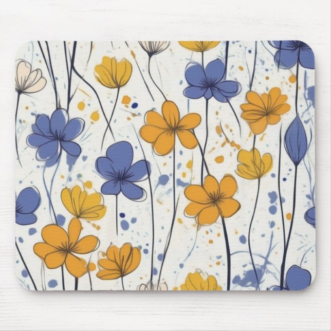 Mousepad Ilustração floral, flores silvestres abstrato, mod (Frente)