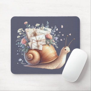 Mousepad Ilustração Floral Pastel de Caracol Fofo Correio