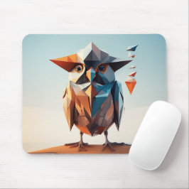 Mousepad Ilustração geométrica artística de uma coruja azul