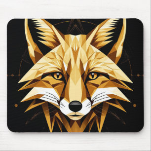 Mousepad Ilustração Geométrica de Raposa com Tons Dourados