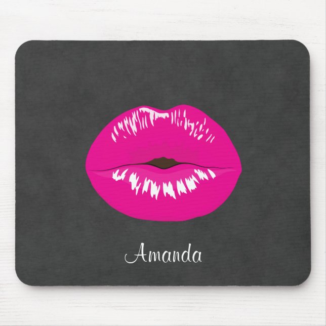 Mousepad Ilustração Glamorosa de Lábios Rosa Quente (Frente)