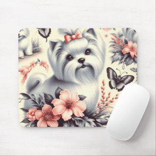 Mousepad Ilustração Maltesa Vintage Cute